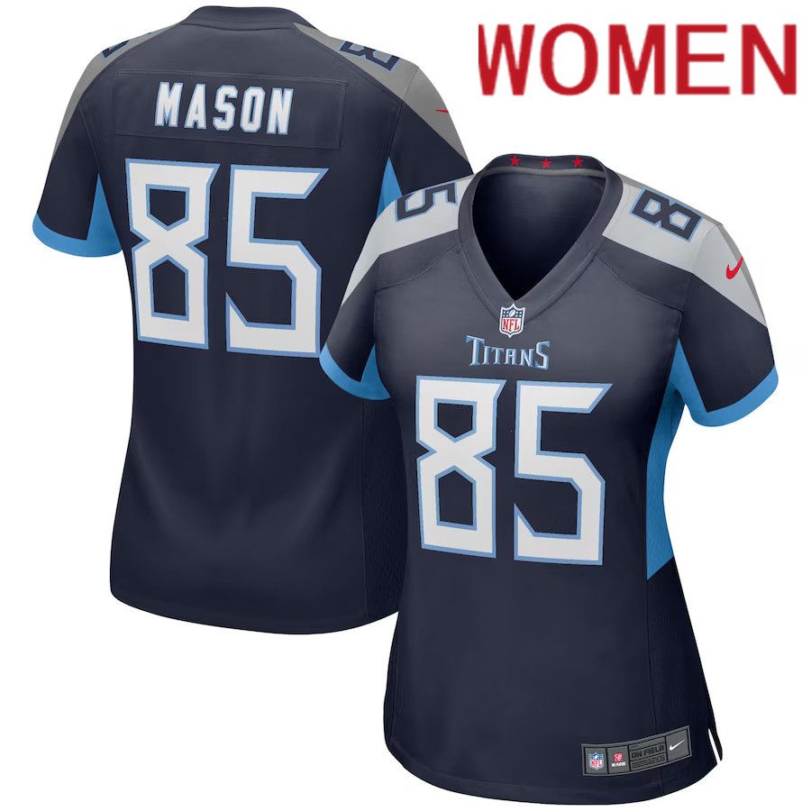 Women Tennessee Titans #85 Derrick Mason Nike Navy Game Retired Player NFL Jersey->women nfl jersey->Women Jersey